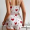 Women's home clothes with heart-shaped printed camisoles, shorts, and casual grooves can be worn outside European and American women's pajamas