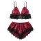 Imitation silk black home suit two-piece set, fashionable and comfortable lace and lace pajamas set