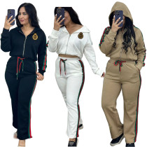Winter Embroidered Fashion Casual Embossed Long Sleeve Zipper Sports Hoodie Set