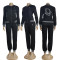 winter fashion thread embroidery casual embossed sports zipper two-piece set