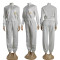 Fashionable and elegant women's knitted embossed long sleeved pants set (double pockets)