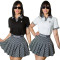 Fashionable casual sports collar short sleeved sexy pleated skirt set