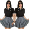 Fashionable casual sports collar short sleeved sexy pleated skirt set