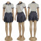 Fashionable casual sports collar short sleeved sexy pleated skirt set