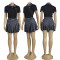 Fashionable casual sports collar short sleeved sexy pleated skirt set