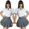 Fashionable casual sports collar short sleeved sexy pleated skirt set