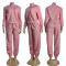 Fashionable and elegant women's knitted embossed long sleeved pants set (double pockets)