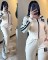 New autumn and winter striped fashion slimming top, wide leg pants, casual sports suit