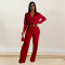 Fashion women's zipper decorative buckle solid color bag arm slim fit pants