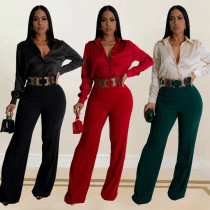 Fashion women's zipper decorative buckle solid color bag arm slim fit pants