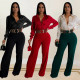 Fashion women's zipper decorative buckle solid color bag arm slim fit pants