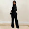 Fashion women's zipper decorative buckle solid color bag arm slim fit pants