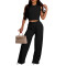 Women's vest pleated suit long pants two-piece set summer high elasticity sexy