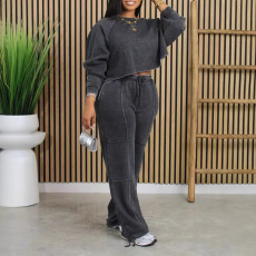 Women's washed hoodie set, sports autumn/winter sweatpants, casual elastic band