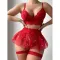 Sexy lingerie lace perspective seductive bra short skirt thong three piece set