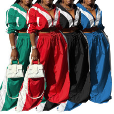 Women's sportswear set woven loose jacket two-piece set spliced spring and autumn