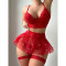 Sexy lingerie lace perspective seductive bra short skirt thong three piece set