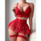 Sexy lingerie lace perspective seductive bra short skirt thong three piece set