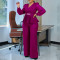 New OL Fashion Thongler Long Sleeve Top Wide Leg Pants Set Two Piece Set