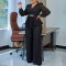 New OL Fashion Thongler Long Sleeve Top Wide Leg Pants Set Two Piece Set