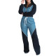 Women's denim patchwork sports hoodie set jacket two-piece set for spring and autumn