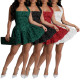 Women's dress sexy one shoulder cinched waist puffy skirt plush dress