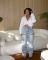 Four Seasons Wear European and American Fashion Women's Wear Washed Multi Pocket Open Hand Drilled Washed Jeans