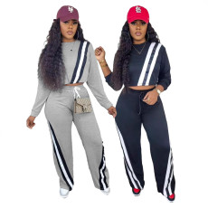 Autumn and winter women's casual sports pants, women's spliced loose straight leg wide leg pants