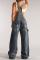Women's street style low waisted shoulder strap one-piece wide leg jeans, new personalized spicy girl pants