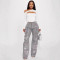 Autumn and winter new European and American women's workwear with multiple pencil cases, silver hot denim jeans, long style