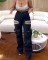 Four Seasons Wear European and American Fashion Women's Wear Washed Multi Pocket Open Hand Drilled Washed Jeans