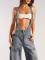 Women's street style low waisted shoulder strap one-piece wide leg jeans, new personalized spicy girl pants