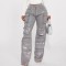 Autumn and winter new European and American women's workwear with multiple pencil cases, silver hot denim jeans, long style