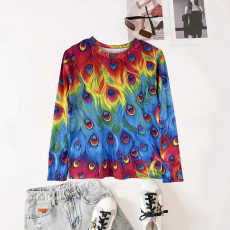 Leisure Peacock Feather Printed Long Sleeve T