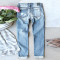 Punch print casual straight leg mid waist women's washed denim jeans