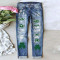 Punch print casual straight leg mid waist women's washed denim jeans
