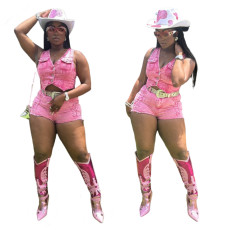 Spot European and American cross-border hot selling embroidered vest shorts set for women