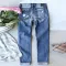 St. Patrick's Day printed ripped waist straight leg jeans