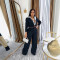 Women's fashion splicing fake two-piece hooded jacket pants two-piece set