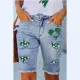 Clover Festival Asian Hairy Leg Mid Waist Cowboy Shorts with Piercing