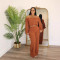 Women's Fashion One Shoulder Solid Color Long Sleeve Casual Two Piece Set