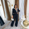 Women's fashion splicing fake two-piece hooded jacket pants two-piece set
