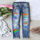New hole print casual straight leg mid waist women's washed denim jeans