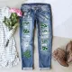 New St. Patrick's Day printed ripped waist wash straight leg jeans