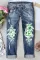 St. Patrick's Day printed ripped waist straight leg jeans
