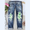 St. Patrick's Day printed ripped waist straight leg jeans