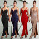 Fashionable women's rhinestone slim fit sexy bag arm slit dress