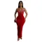 Fashionable women's one shoulder split iron diamond wrapped hip dress new