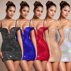 Fashionable women's sexy camisole short skirt slim fit hot stamping dress