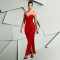 Fashionable women's rhinestone slim fit sexy bag arm slit dress